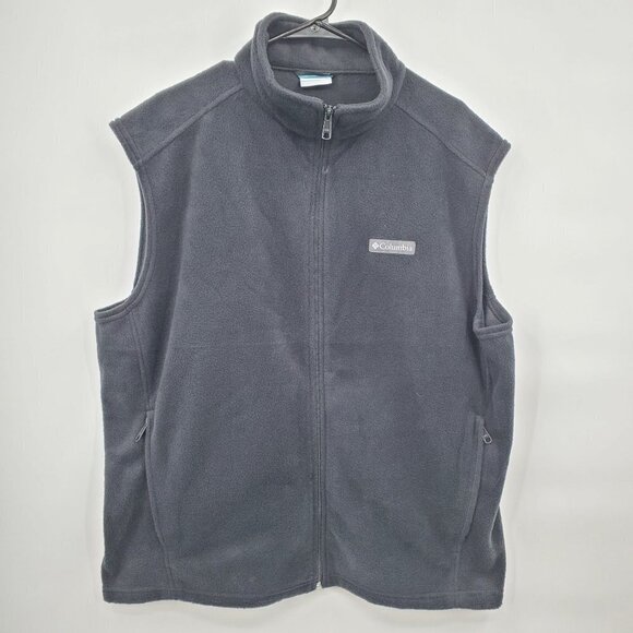 Columbia Fleece Vest Mens Size XL Full Zip Black  Pockets Minimalist Classic - Picture 1 of 8